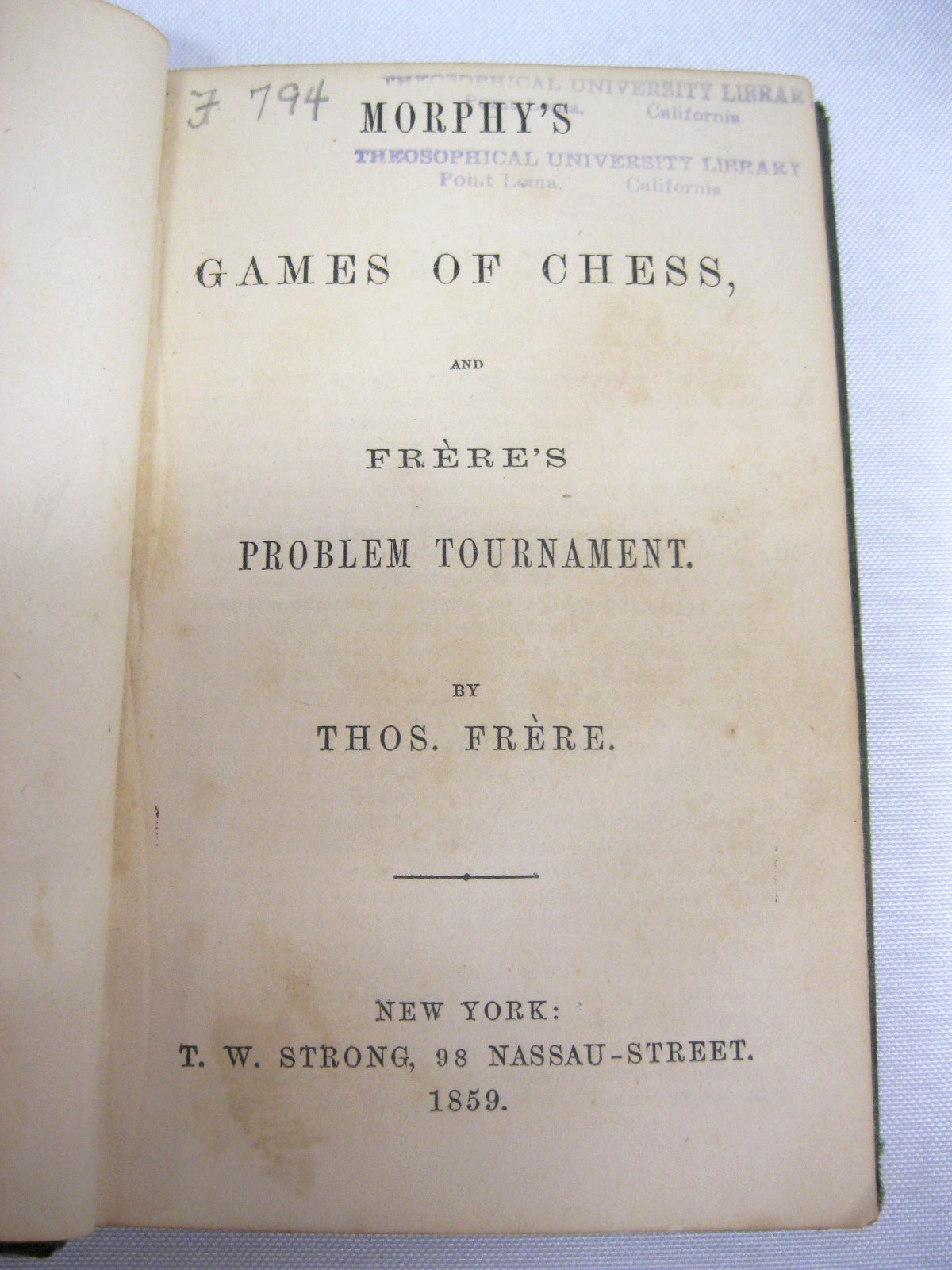 Morphy's Games of Chess, and Frère's Problem Tournament by Thomas Frère