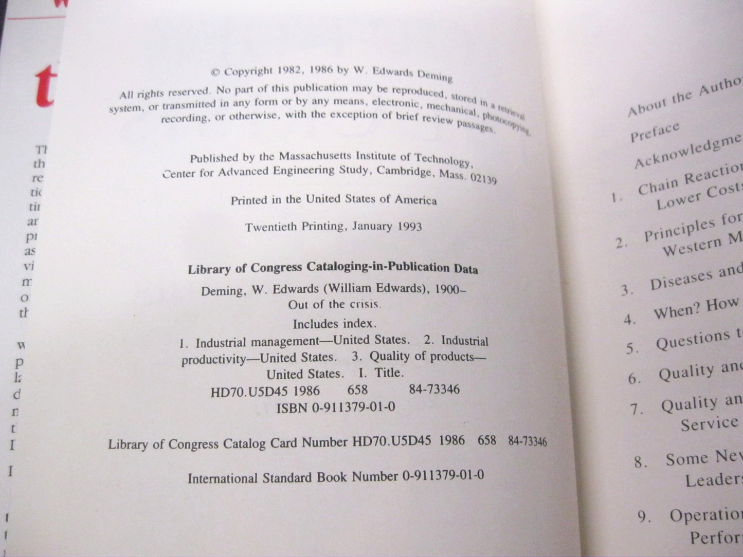 Out of the Crisis by W. Edwards Deming