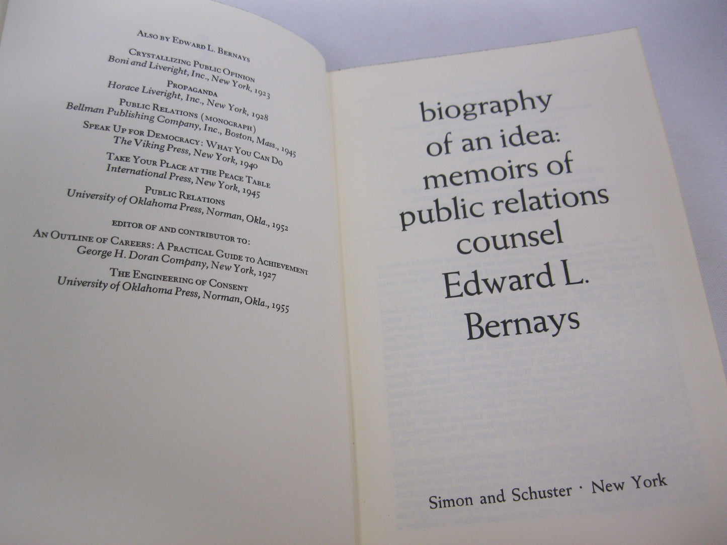Biography of an Idea Public Relations by Edward Bernays