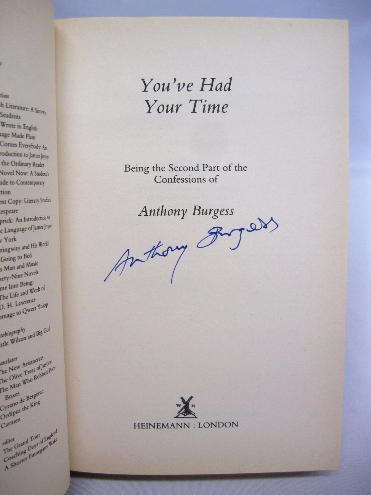 You've Had Your Time, Being the Second Part of the Confessions of Anthony Burgess