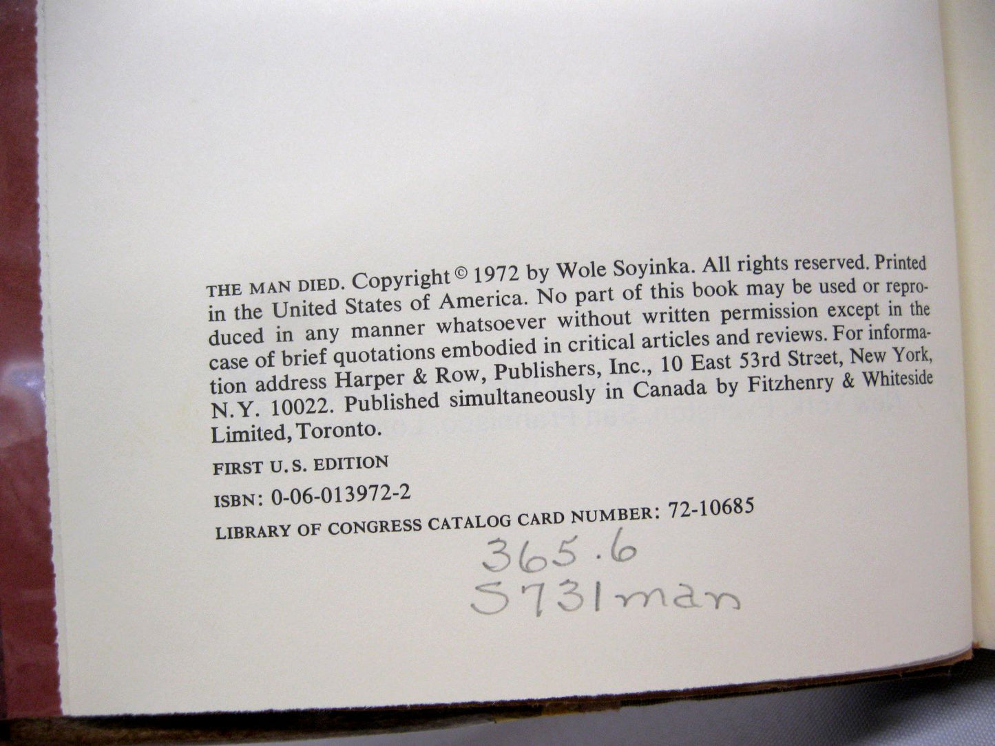 The Man Died: Prison Notes by Wole Soyinka