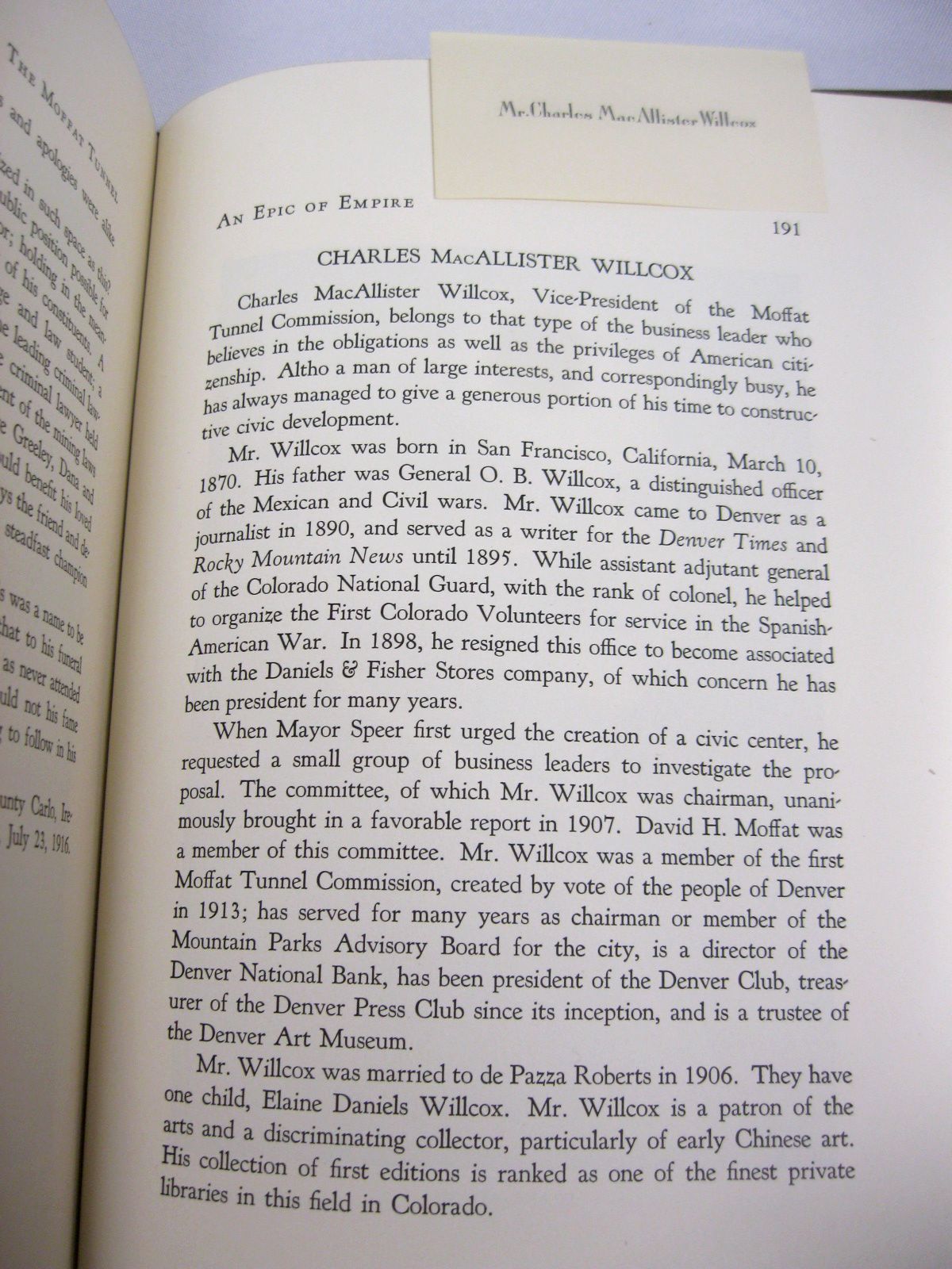 The Moffat Tunnel of Colorado, an Epic of Empire by Edgar Carlisle McMechen