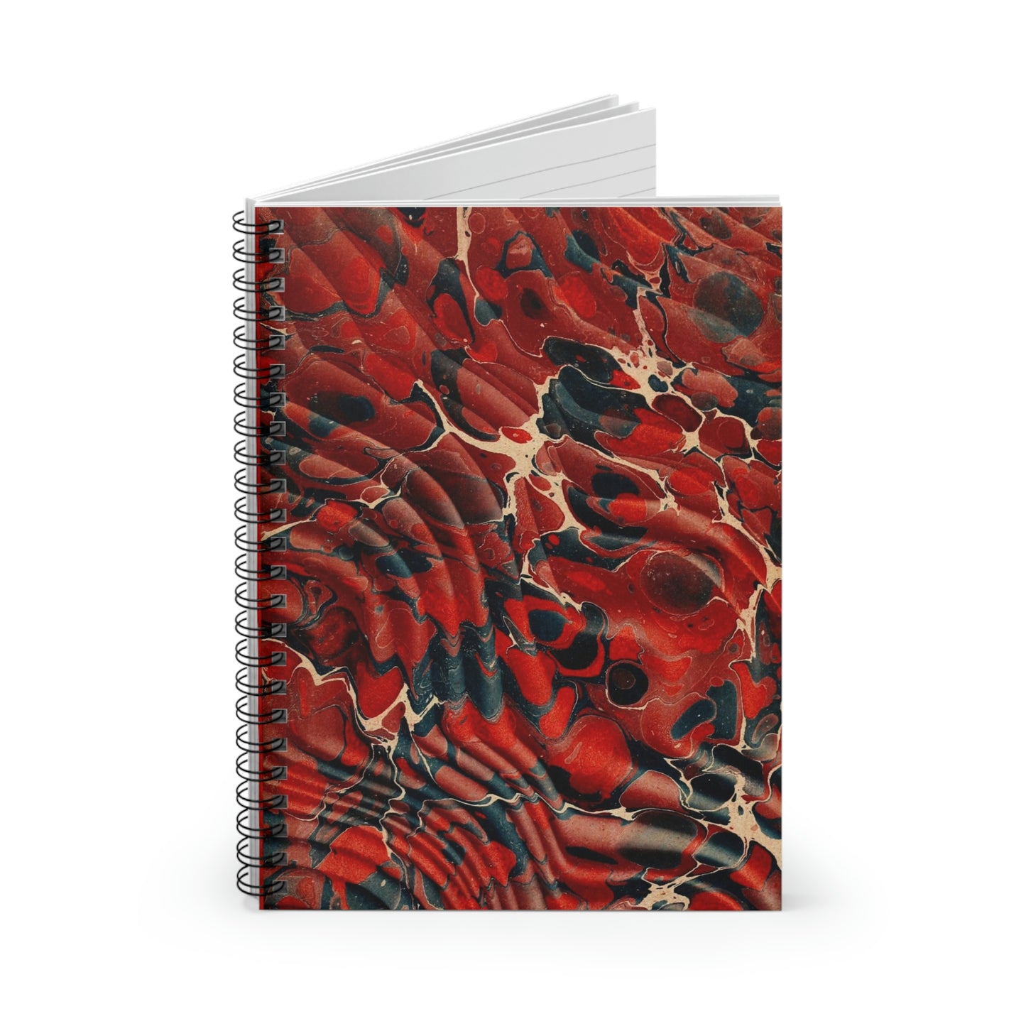 Spiral Notebook Dark Red Dark Blue Marbling - Ruled Line