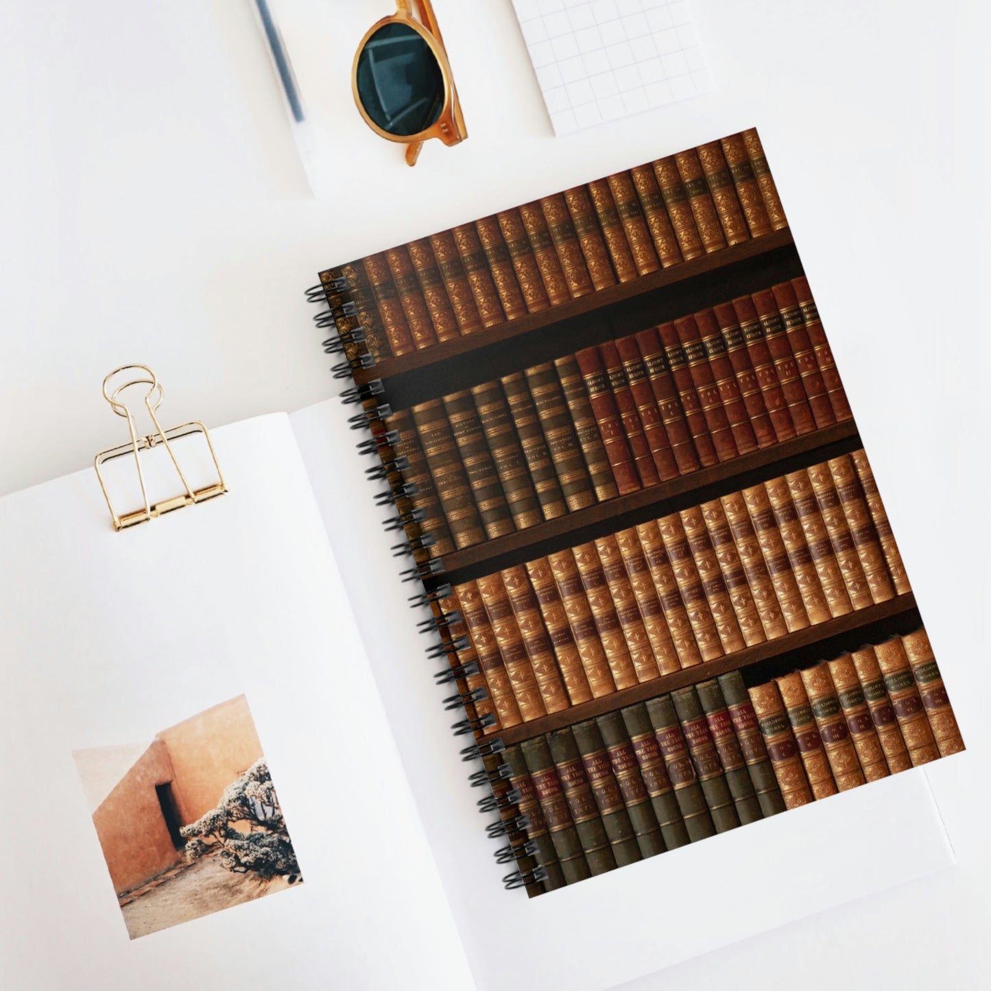 Spiral Notebook Bookcase with Antique Books - Ruled Line