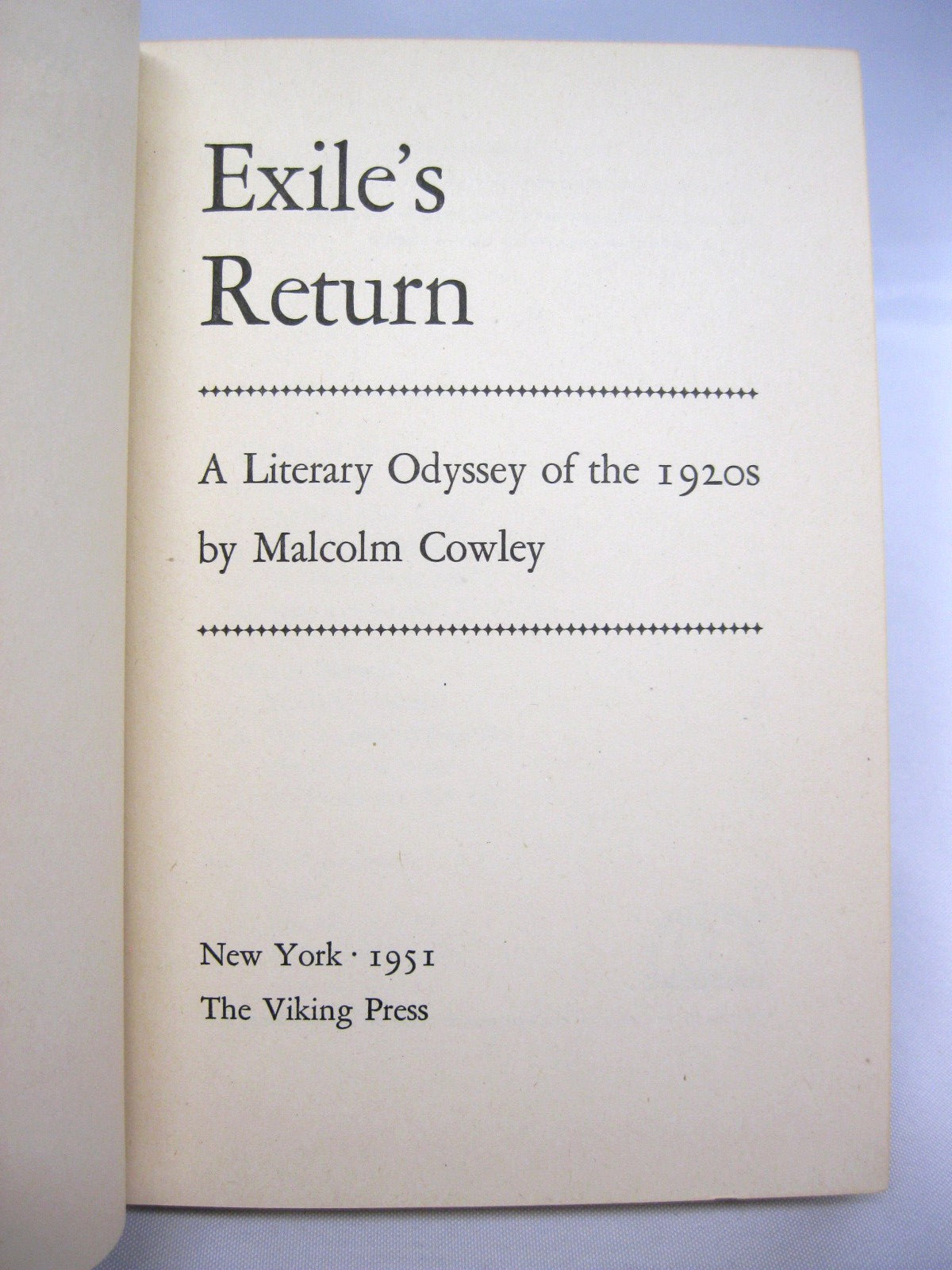 Exile's Return by Malcolm Cowley