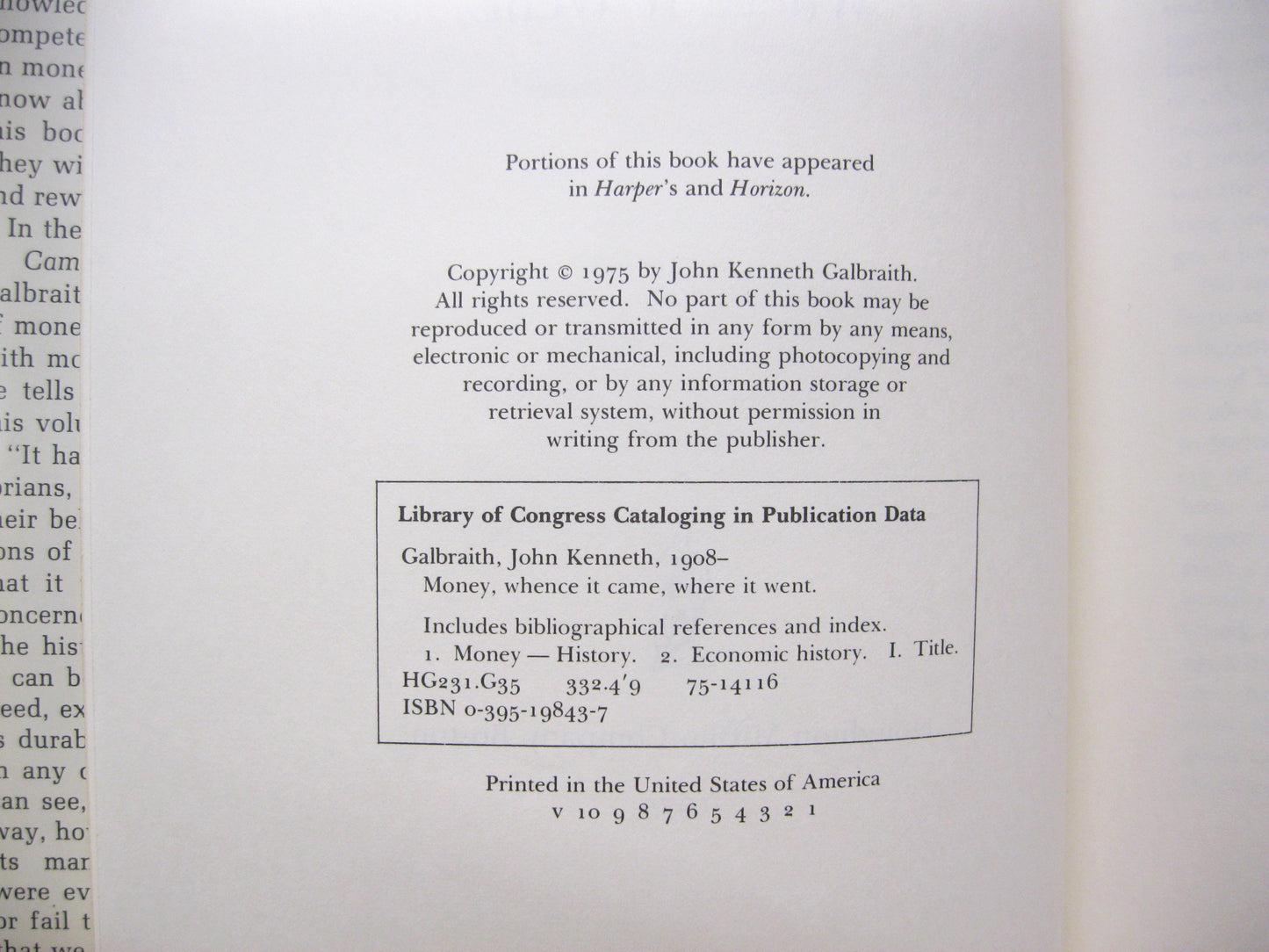 Money: Whence it Came, Where it Went by John Kenneth Galbraith