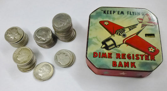 Keep 'em Flying Dime Bank with dimes