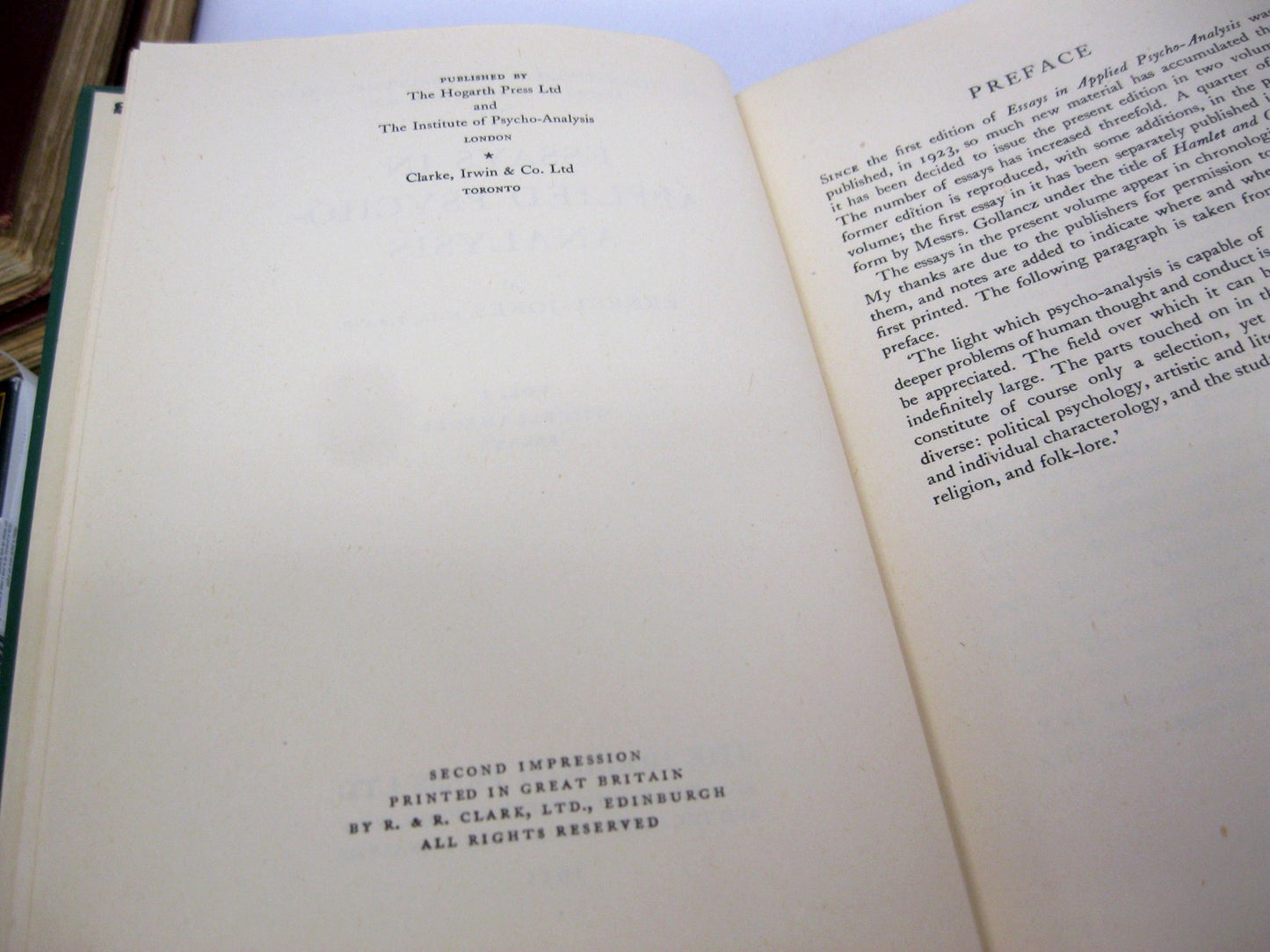 Essays in Applied Psychoanalysis by Ernest Jones [Saul Rosenzweig's copy]