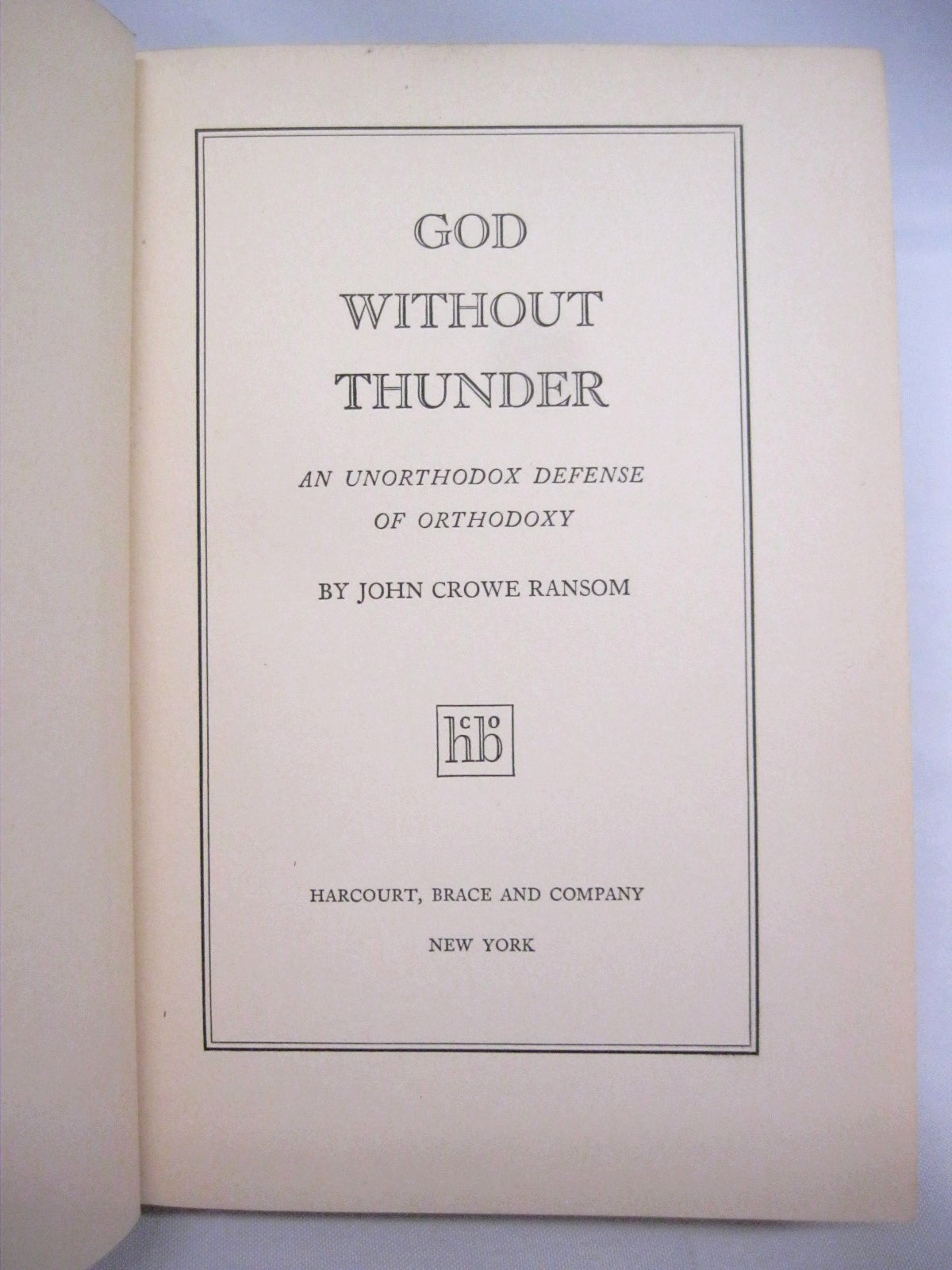 God Without Thunder by John Crowe Ransom