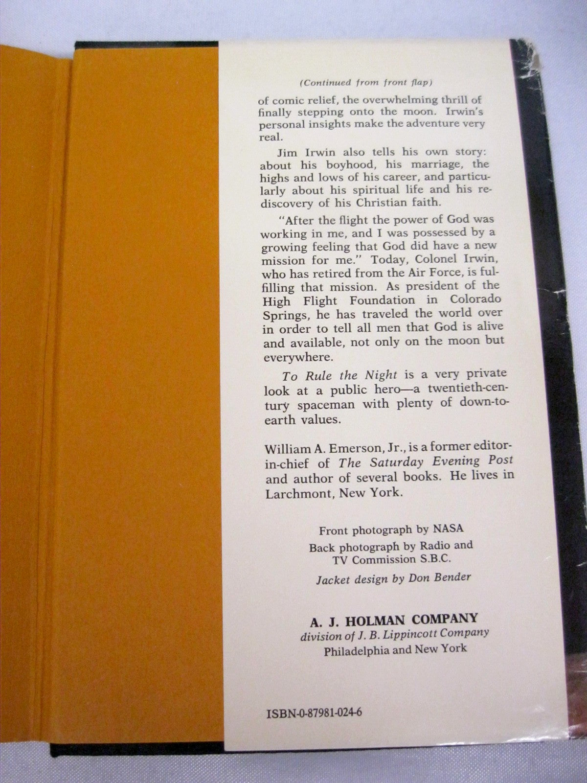 To Rule the Night: The Discovery Voyage of Astronaut Jim Irwin by James B. Irwin and William A. Emerson Jr. (Hardcover)