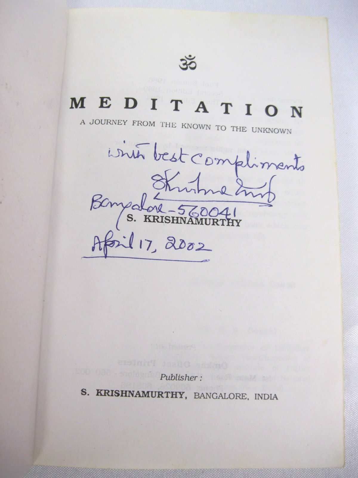 Meditation: A Journey from the Known to the Unknown by S. Krishnamurthy