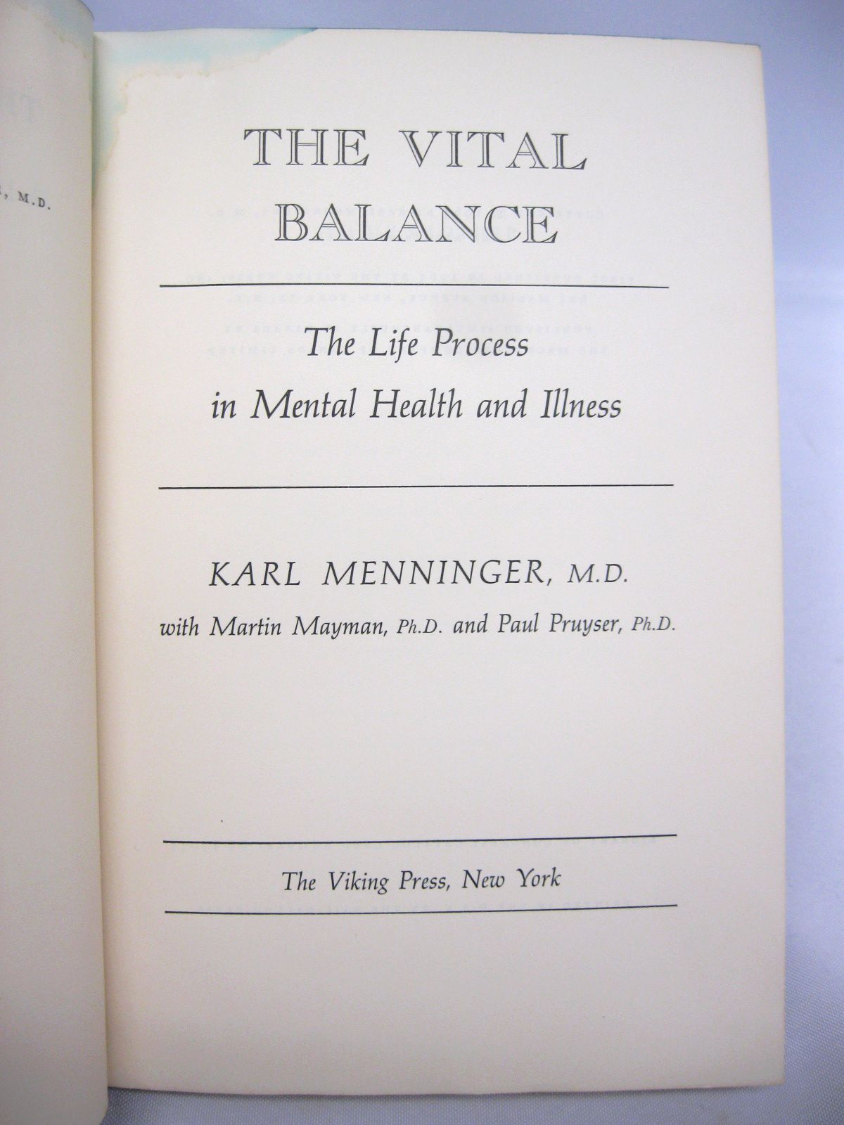 The Vital Balance by Karl A. Menninger