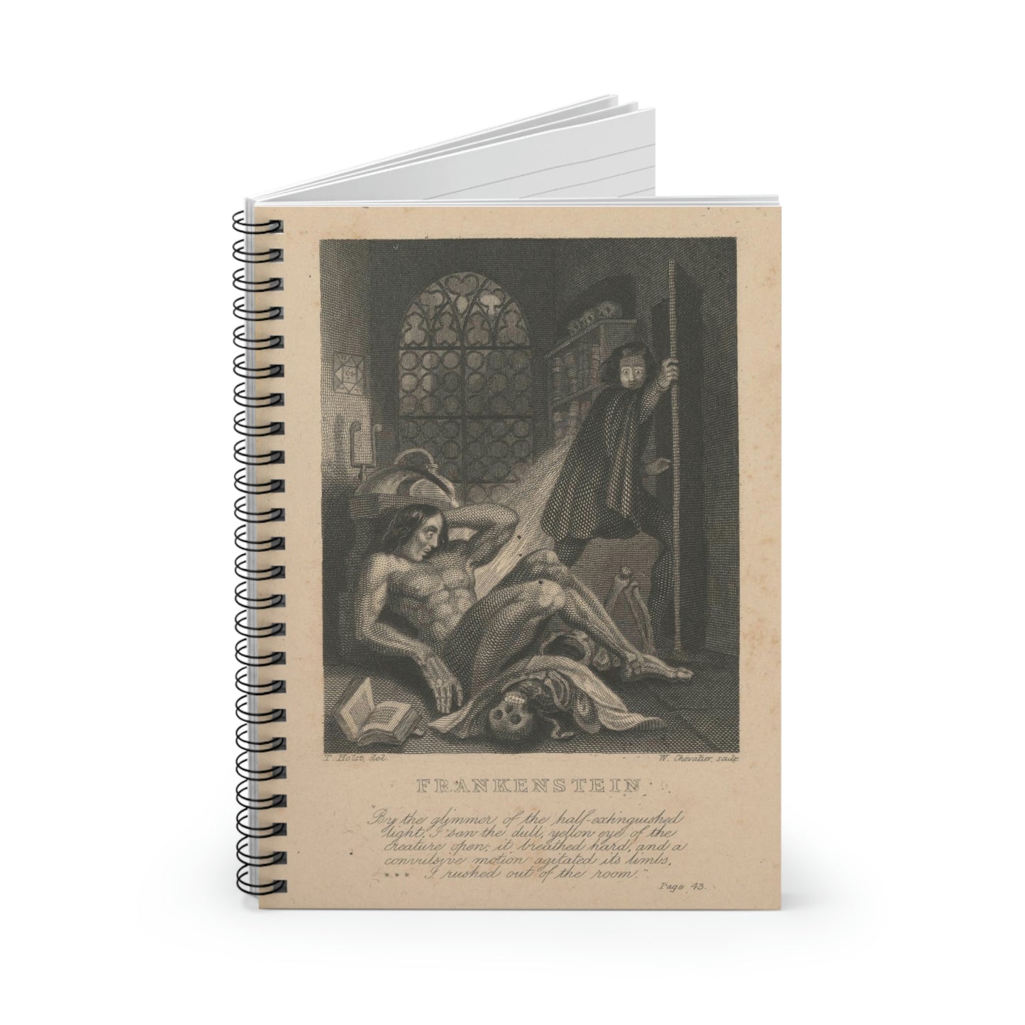 Spiral Notebook Frankenstein Frontispiece Illustration - Ruled Line