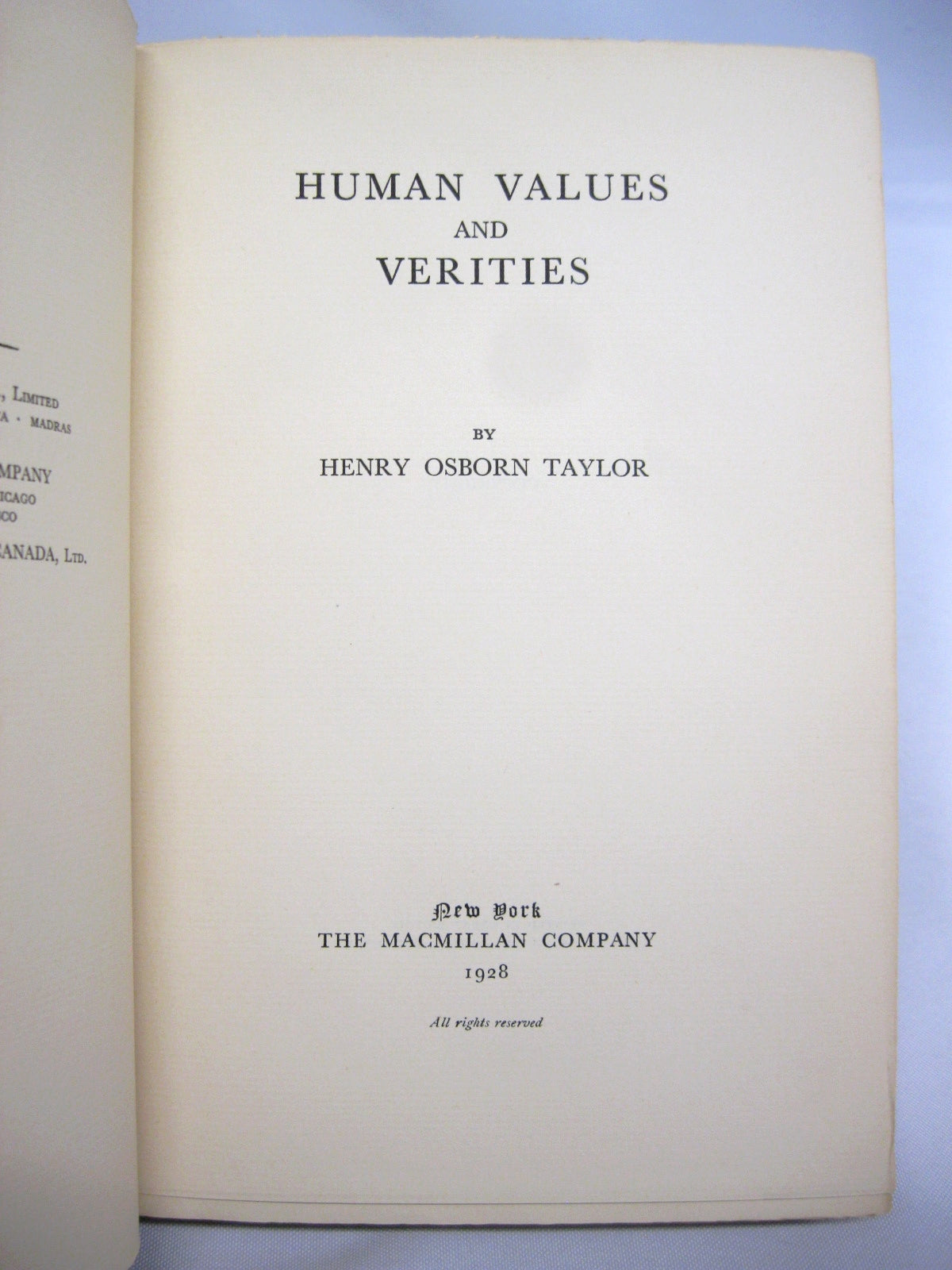Human Values and Verities by Henry Osborn Taylor