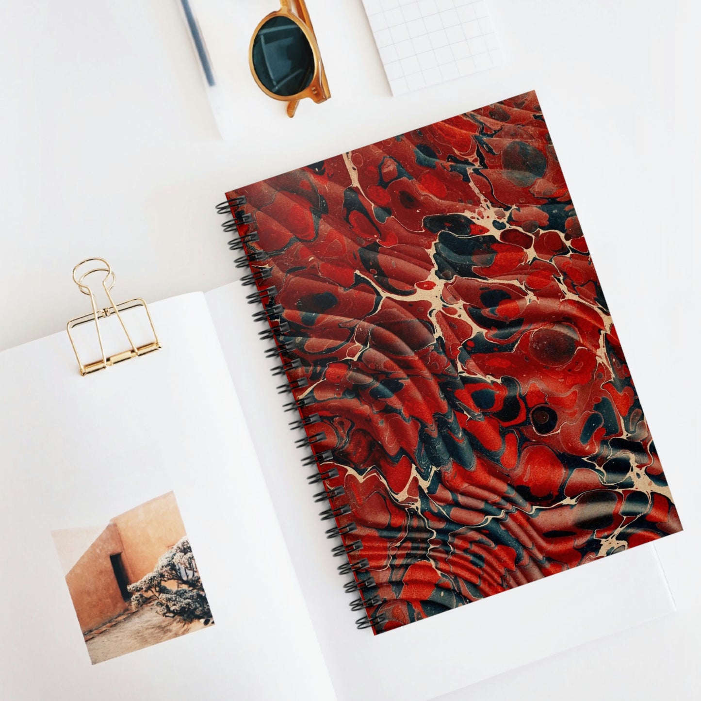 Spiral Notebook Dark Red Dark Blue Marbling - Ruled Line