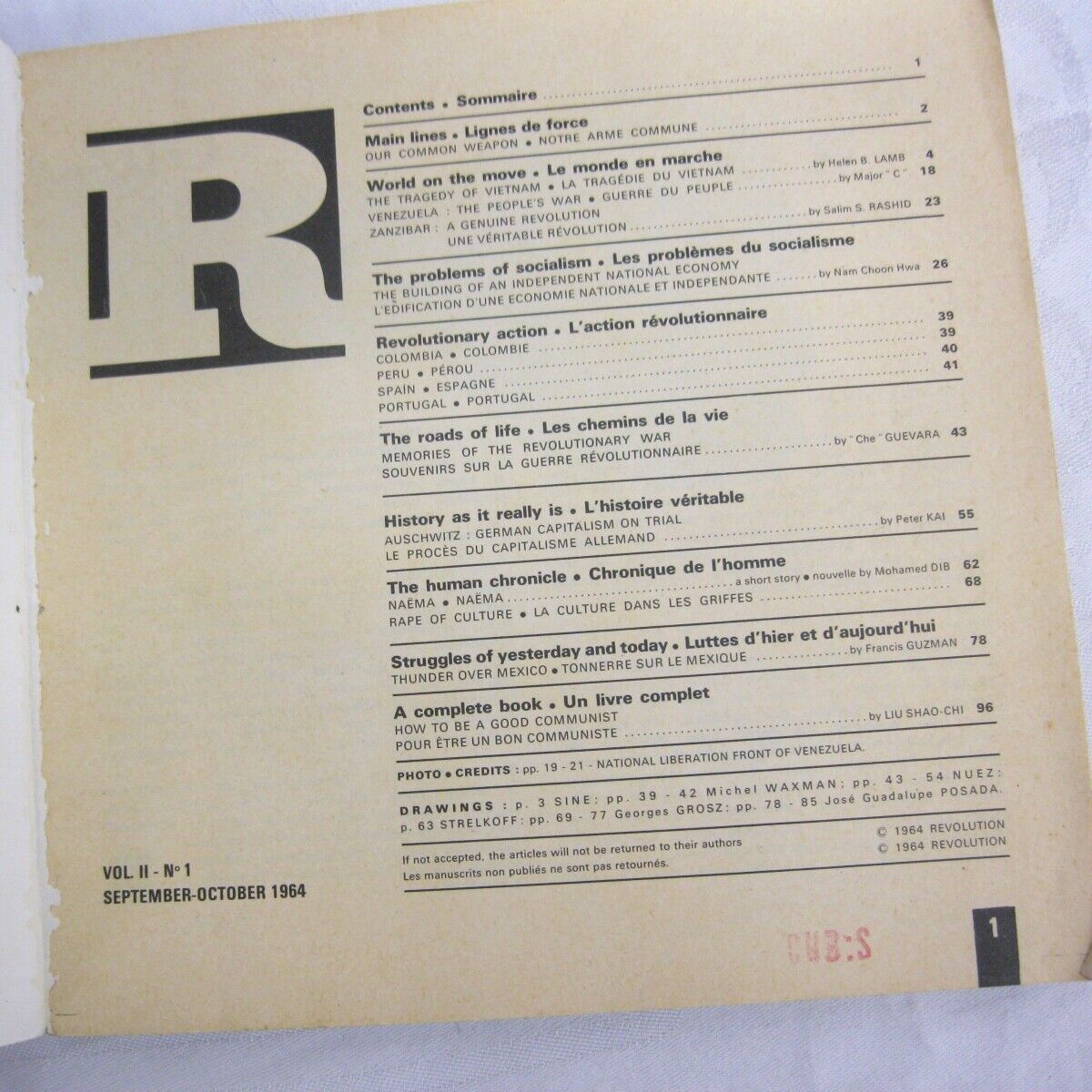 Revolution Bi-Monthly Magazine Vol II No 1 Sept-Oct 1964